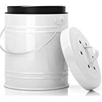 Cubo para Compost de 5 litros con Revestimiento de Plástico y Filtros de Carbón en Blanco-Negro